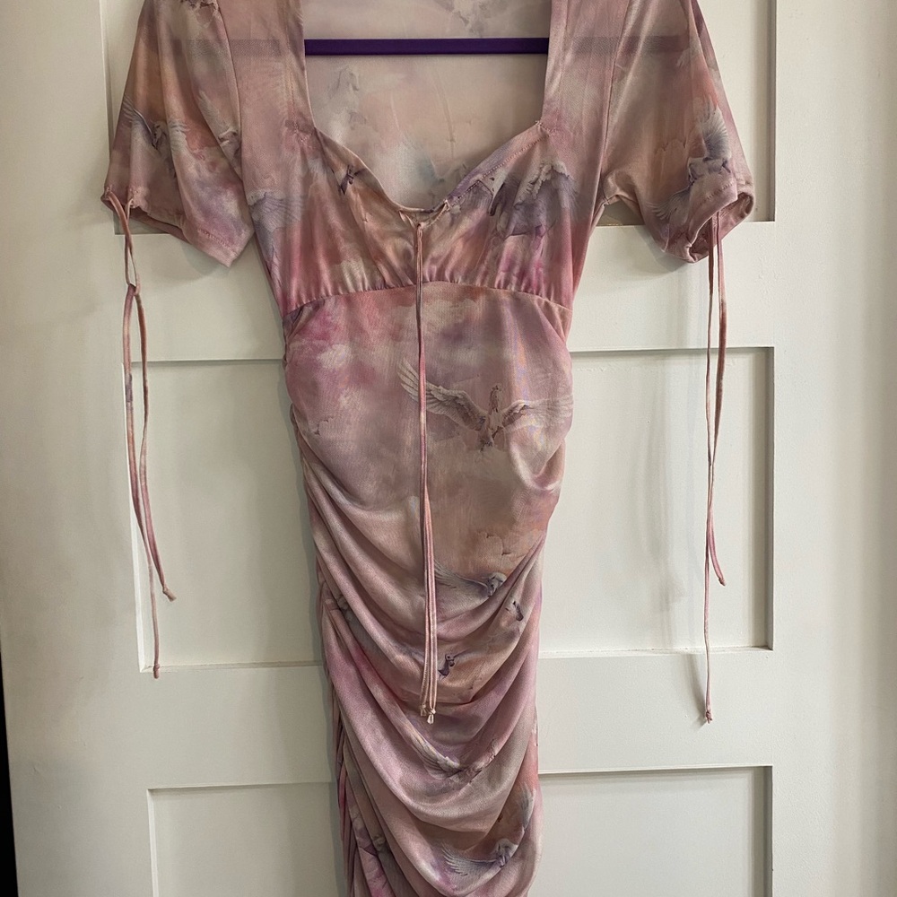 Matel Pink Pegasus Mesh Ruched Dress